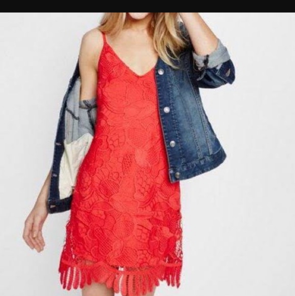 Express Lace Trapeze Dress Hot Pink Size XS